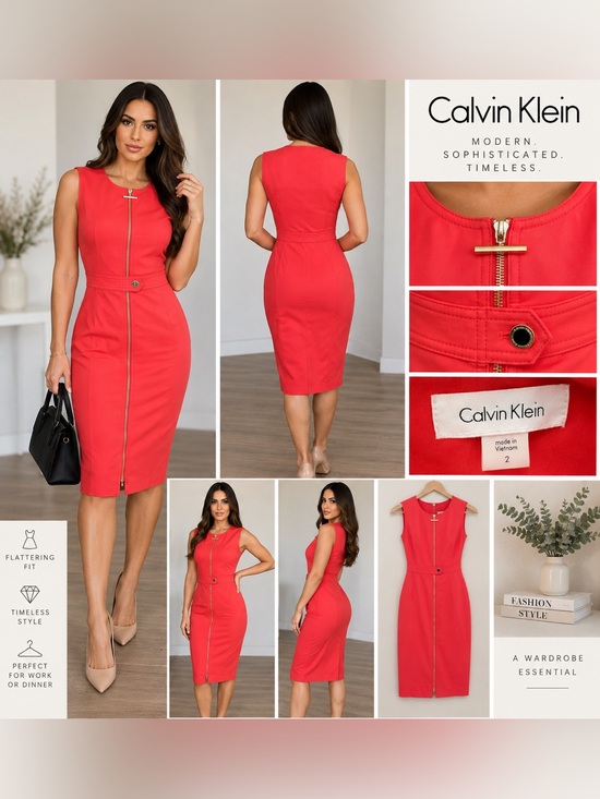 Calvin Klein Dresses & Skirts - Calvin Klein Vibrant Pink Zip-Front Midi Dress